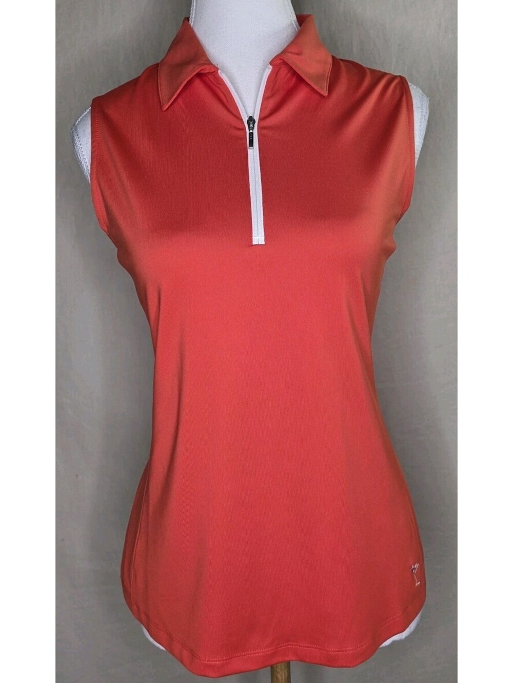 Golftini Womens Sleeveless Zip Golf Polo Shirt M Orange White UPF 30 NWT $98